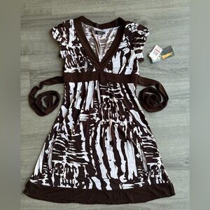 Y2K Vintage Ruby Rox Empire Waist Dress NWT | Brown Abstract Print Boho | Small